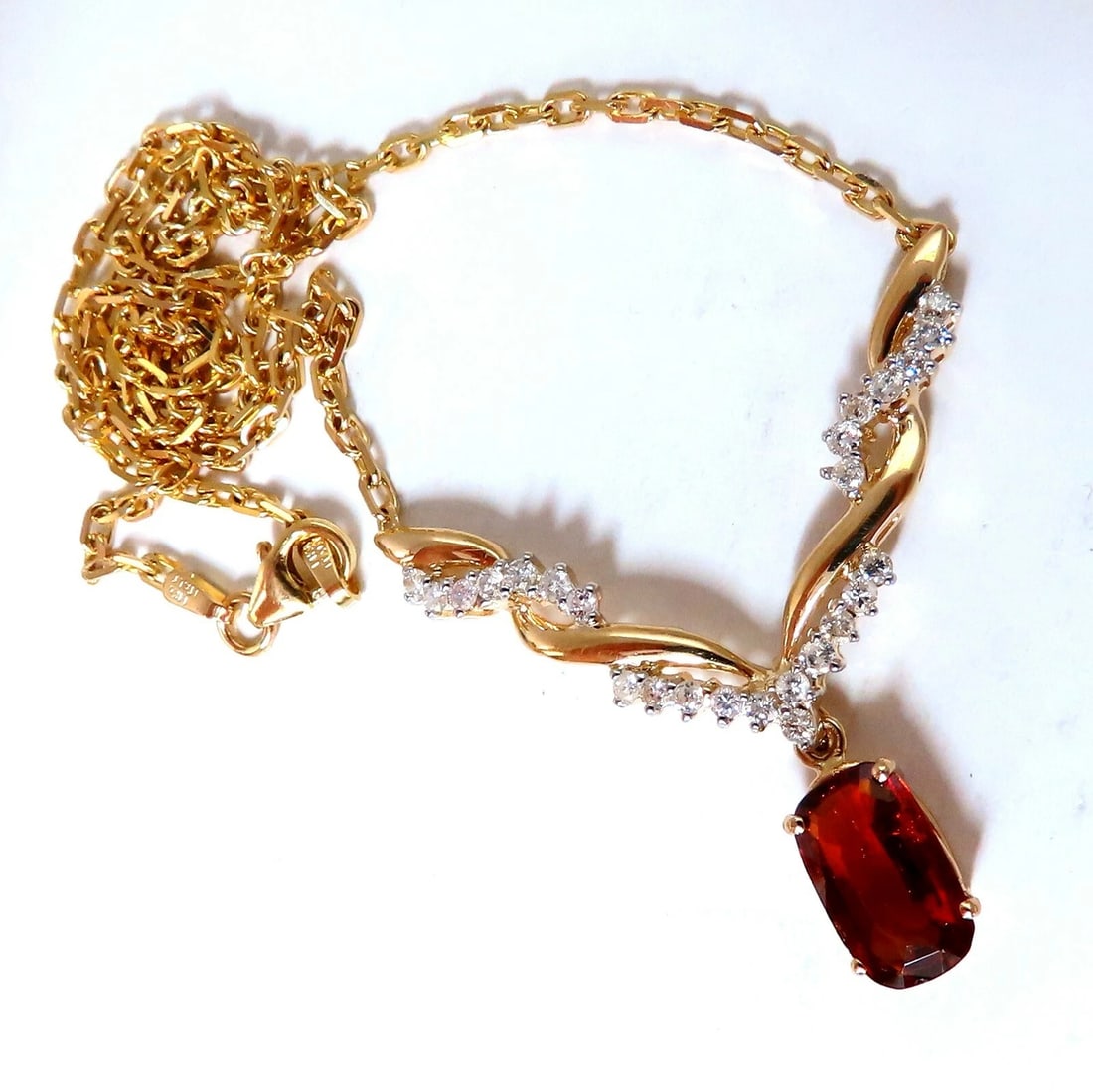 4.27ct Natural Spessartite Garnet Diamonds Necklace 14 Karat Vine Twist** - 5