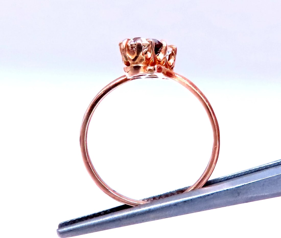 Antique Garnet Three Stone Diamonds Ring 14kt Gold 12548** - 2