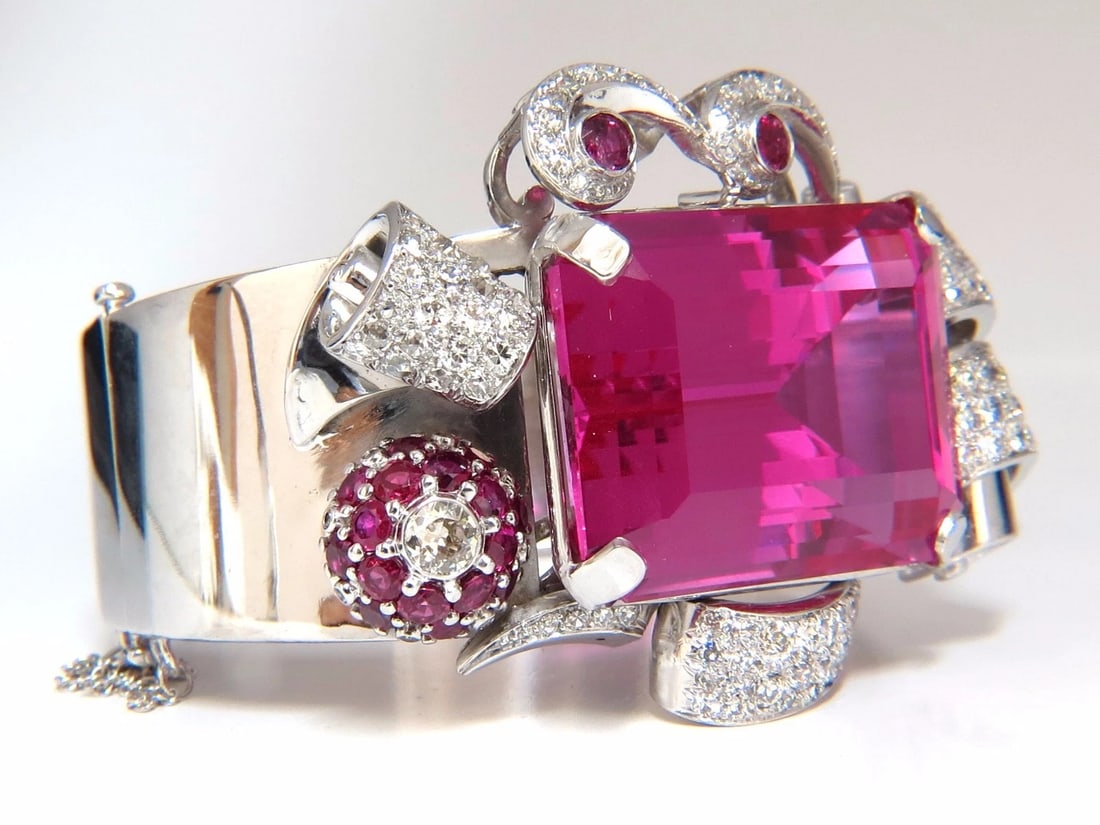 GIA Lab Pink Sapphire Diamonds Ruby Bangle Bracelet Parisian Posh Deco** - 3