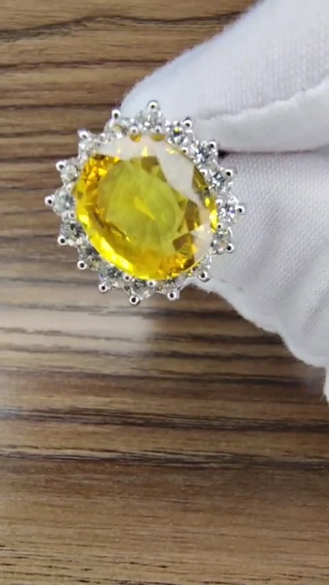 11.81ct Natural Yellow Sapphire diamonds ring 14kt Canary Bright *v - 2