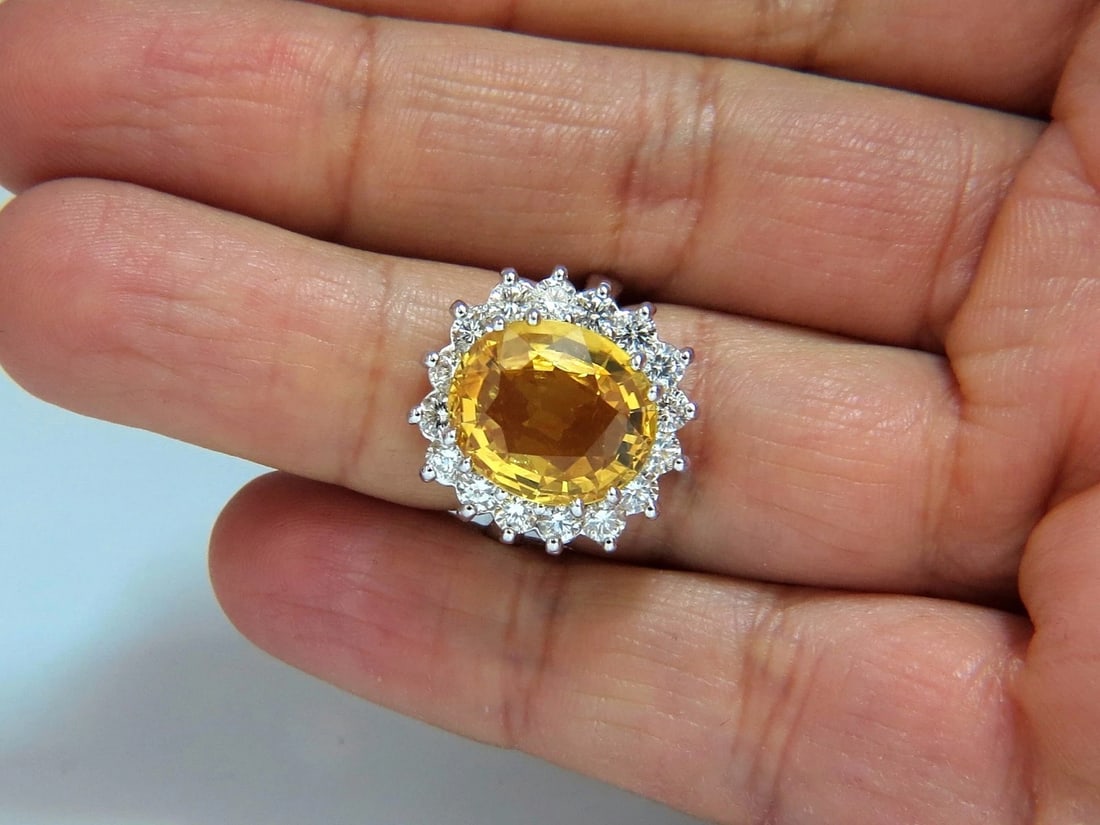 11.81ct Natural Yellow Sapphire diamonds ring 14kt Canary Bright *v - 6