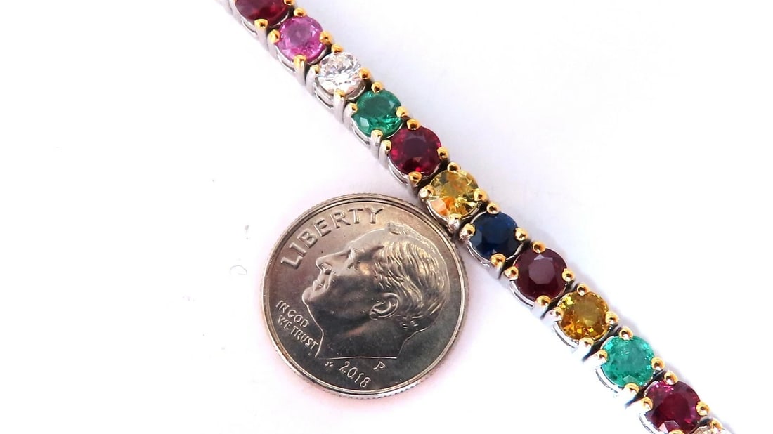 13ct natural ruby emerald sapphires diamond tennis bracelet 10kt gem line** - 3