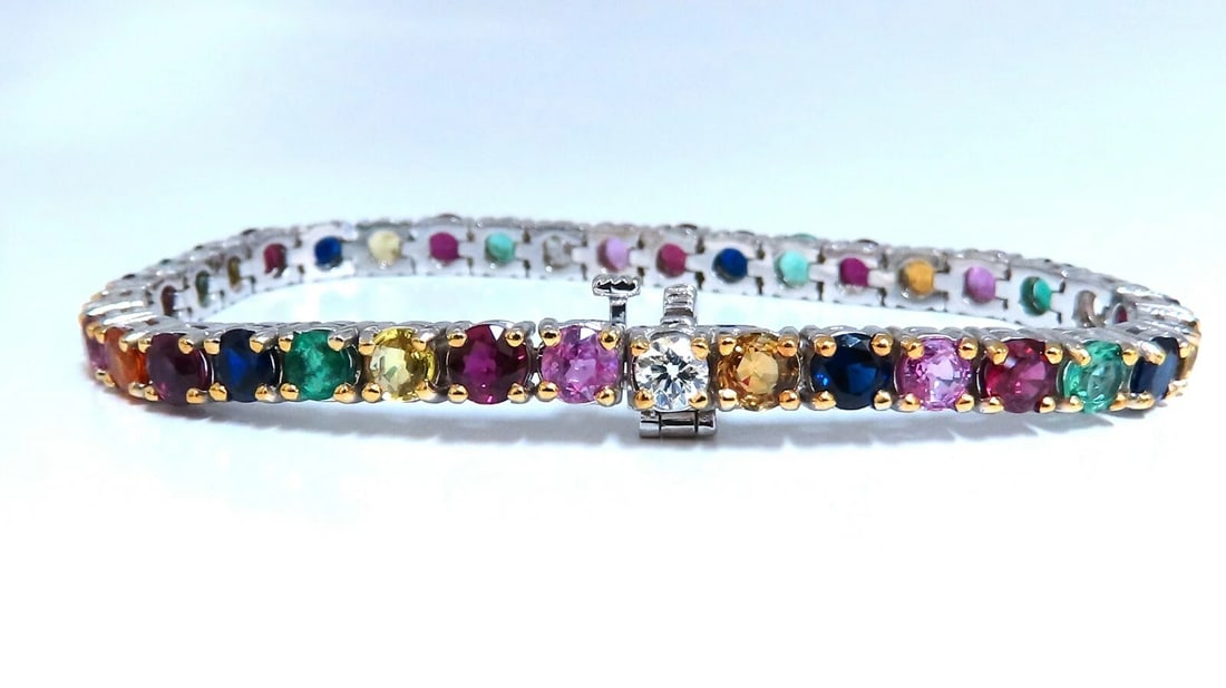 13ct natural ruby emerald sapphires diamond tennis bracelet 10kt gem line** - 4