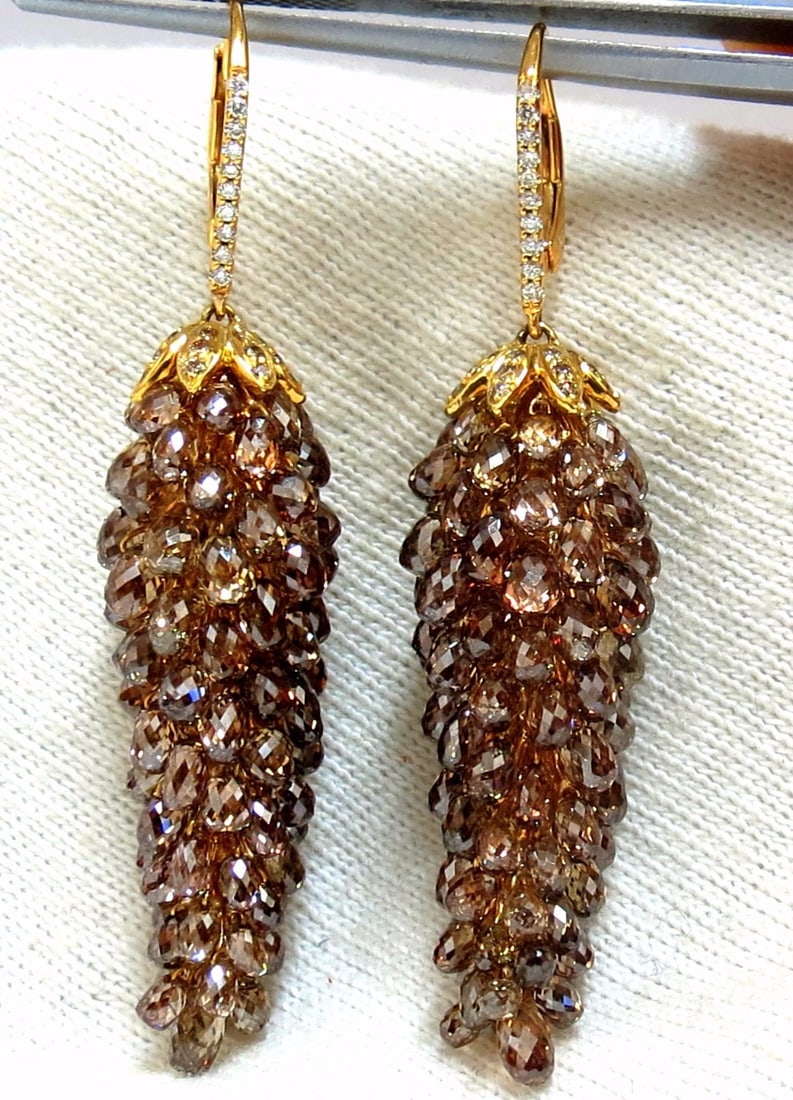 60.15ct Natural Fancy color briolette diamond dangle earrings 18kt** - 5