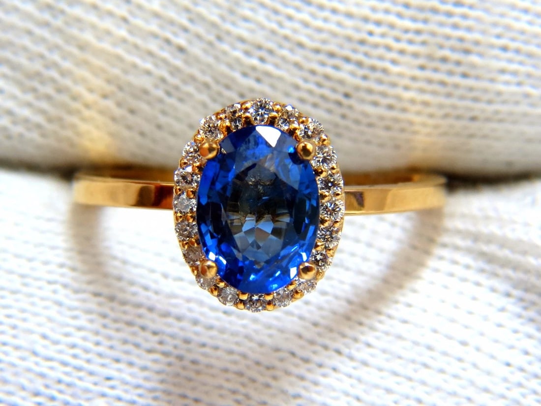 2.18ct natural vivid blue sapphire diamonds ring 18kt petite halo *v - 7