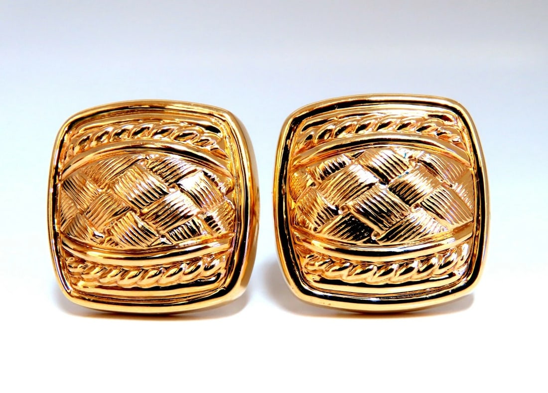 14kt Cross Hatch & Rope Twist Deco Clip Earrings**: Cross Hatch Pattern / Rope Twist Clip Earrings Measurements of Earrings: .86 x .87Inch Comfortable Omega Clips 8.6 grams / 14kt. Yellow Gold Earrings are gorgeous made Free Insured overnight