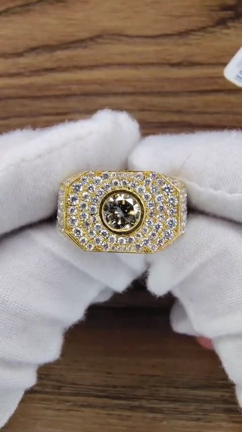 5.60ct. mens natural fancy light brown diamond master bead set pave ring *v - 2