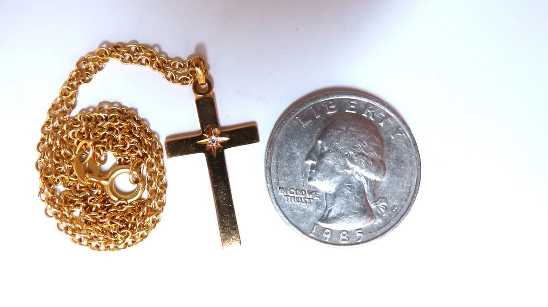 14kt gold cross diamond pendant 14kt 14 inch** - 5