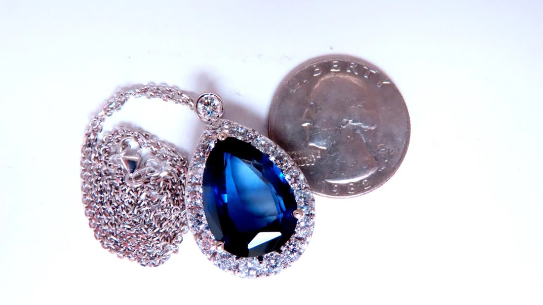 20ct Lab Sapphire Cluster Pear Pendant 14kt Royal Blue Pendant 12518 ** - 4