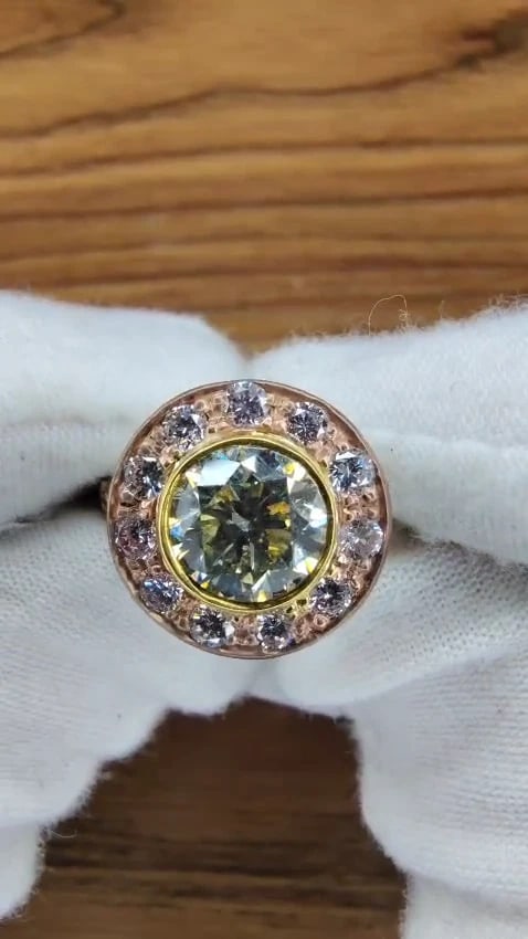 GIA certified 3.67ct Fancy Round Natural Diamond ring circular flush deck*v - 2