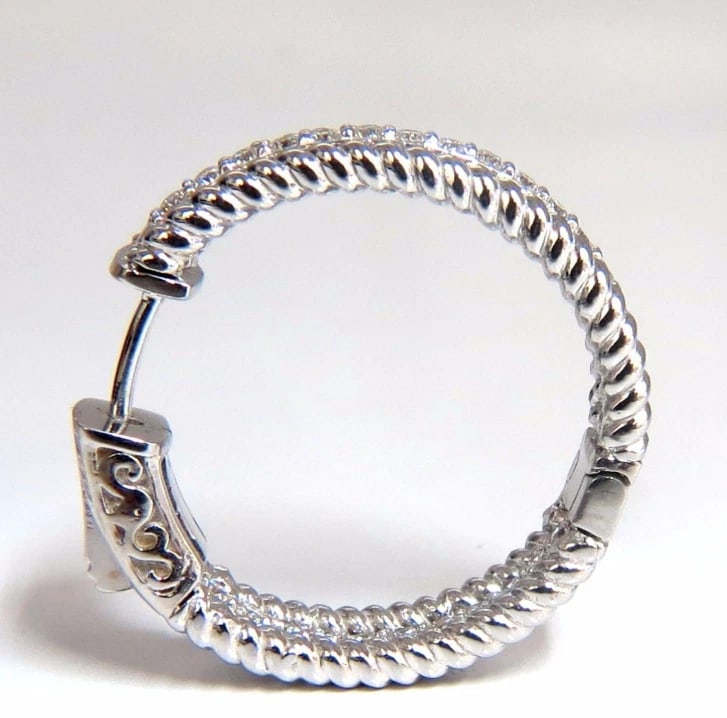 1.00ct natural diamond hoop earrings 14kt g/vs Barley Rope Twist 3D & Button** - 6