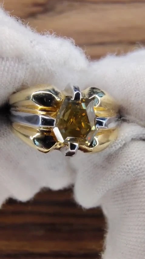 GIA CERTIFIED NATURAL FANCY GREEN YELLOW BROWN 1.00CT DIAMOND RING 18KT *v - 2