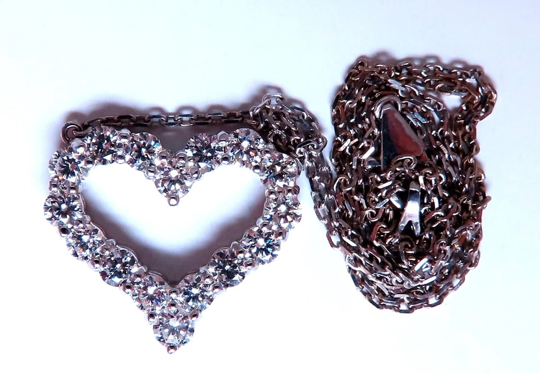 1.75ct Open Heart Natural diamonds necklace 14 karat G/VS** - 3
