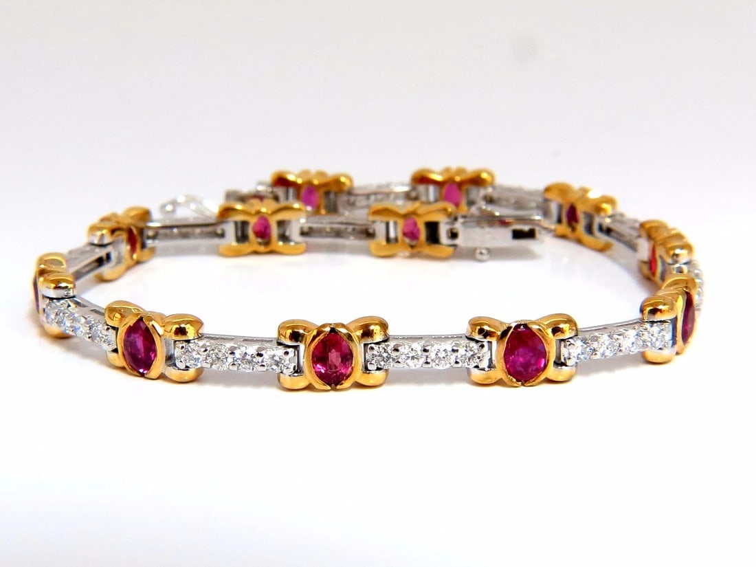 3.76ct natural ruby diamonds tennis bracelet 14kt gold vivid red** (1 of 6)