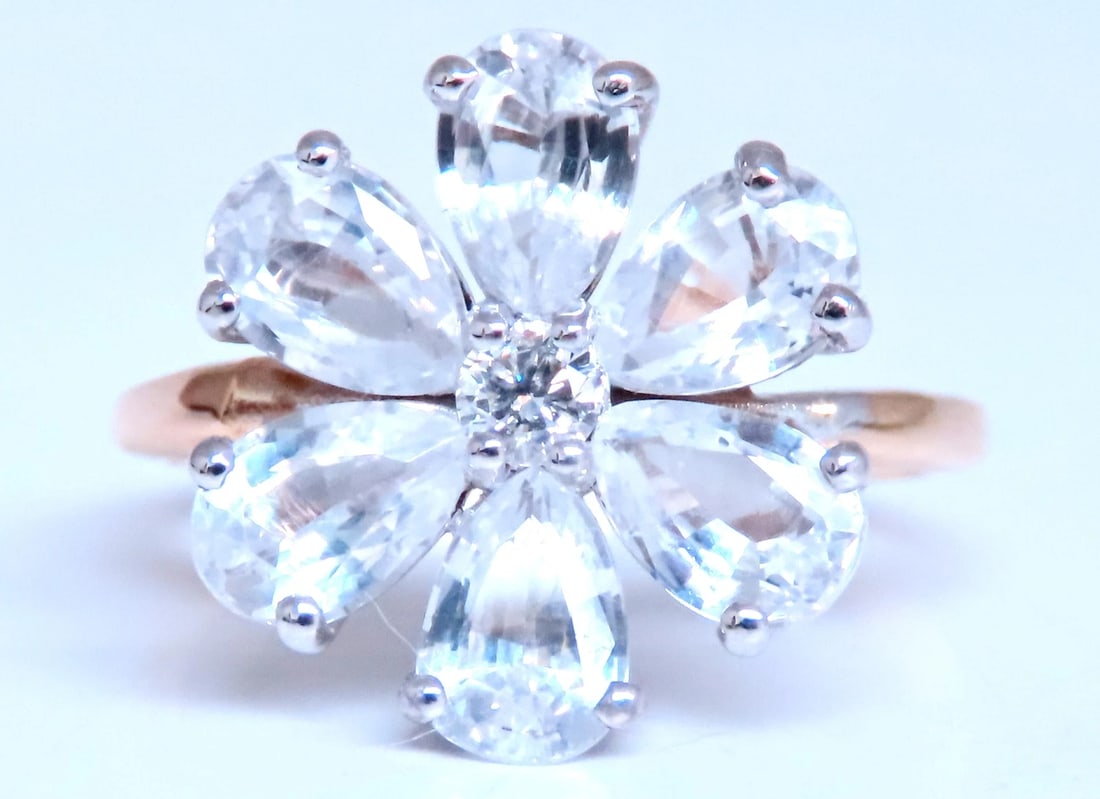 White sapphire Daisy Cluster Clover Ring 14kt Gold 12549 *v - 3
