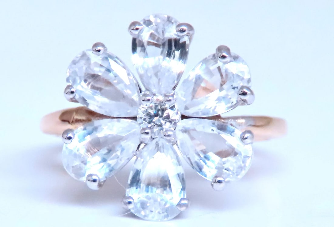 White sapphire Daisy Cluster Clover Ring 14kt Gold 12549 *v - 4