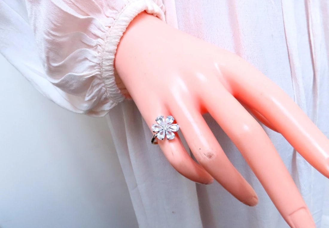 White sapphire Daisy Cluster Clover Ring 14kt Gold 12549 *v - 7