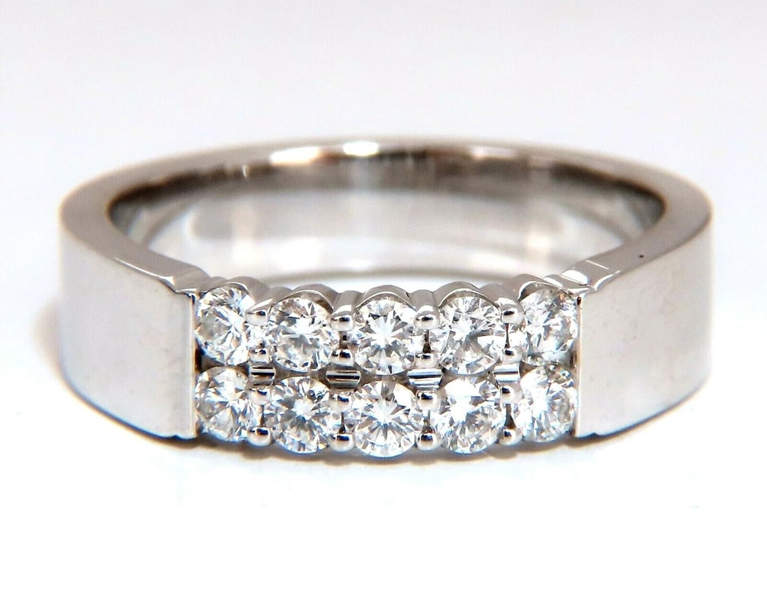 .60ct Natural Round Diamonds Double Row Common Prong Band 14 Karat *v: MAGNIFICENT JEWELS Double Row / Common sharing prong band .60ct Natural Diamonds Full cut, Rounds F color, Vs-1 clarity 14kt. white gold 5.2 Grams 5mm wide (top diamond rows) 2.2mm depth current