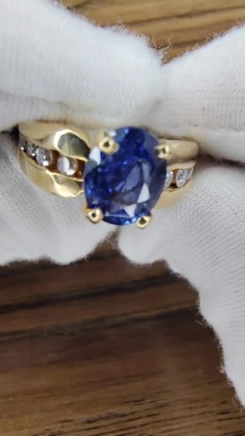 GIA Certified 2.66ct natural no heat sapphire diamond ring 14kt. unheated blue*v - 2
