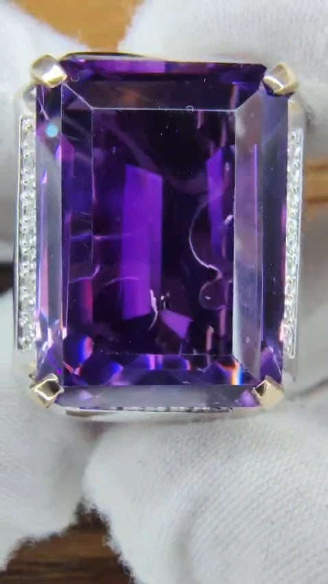 37.23Ct Natural Amethyst Diamond Ring 18 Karat Cocktail Cluster *v - 2