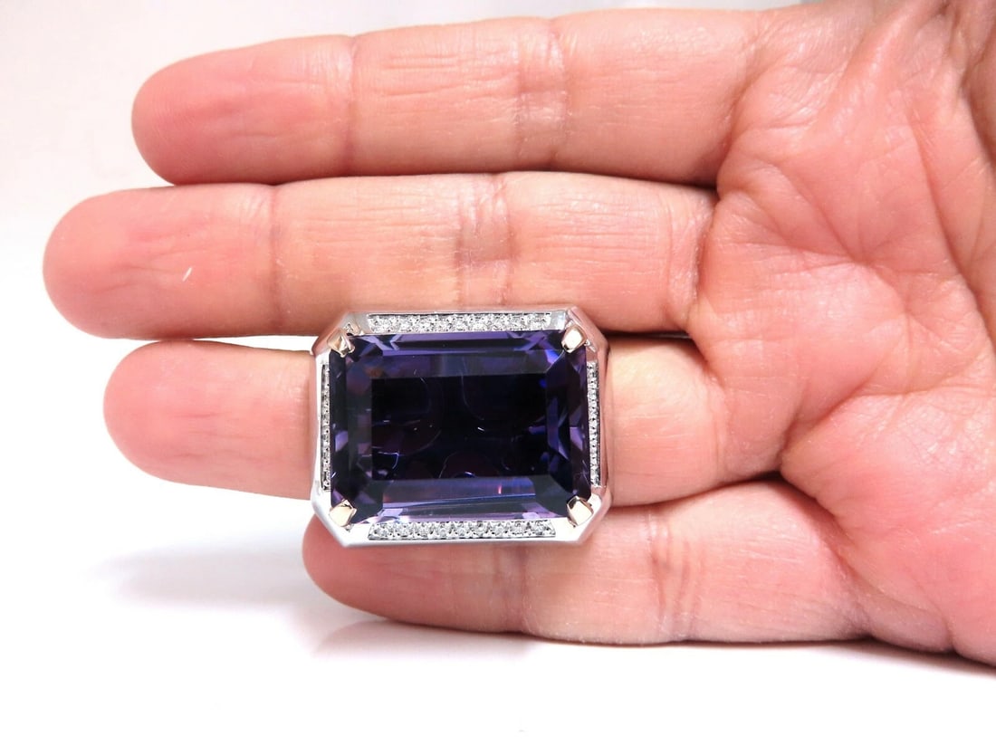 37.23Ct Natural Amethyst Diamond Ring 18 Karat Cocktail Cluster *v - 7