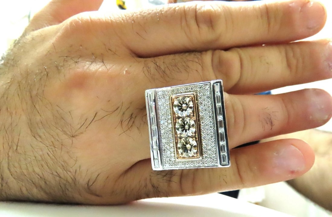 Natural Light Fancy Yellow Green Diamonds Mens Ring 18 Karat Big & Tall Grande** - 8