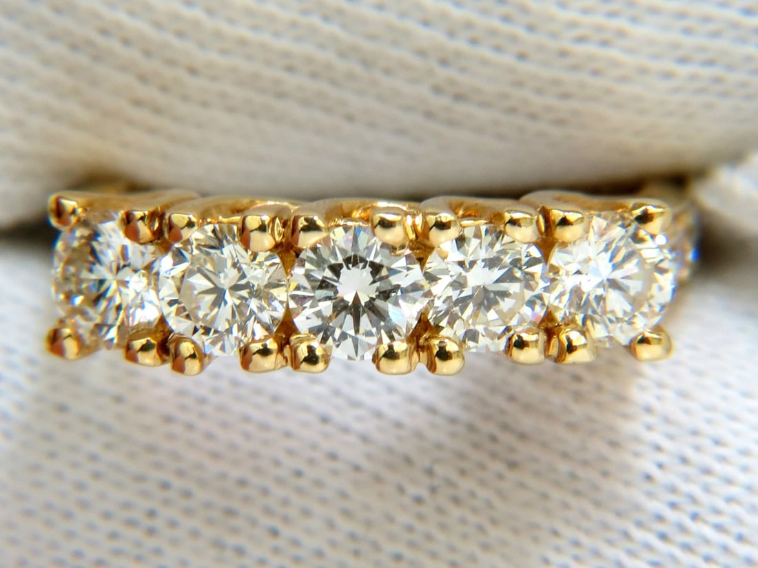 1.82CT NATURAL DIAMONDS BAND RING WITH PAVE ON SHOULDERS RAISED 14K *v: ONLY MAGNIFICENT JEWELS 1.82ct. 5 diamonds Raised up band includes side pave mount diamonds Rounds, Full Brilliant cuts Vs-1 clarity I-J color 14kt yellow gold. Item: 6.0gms. 5.2mm thick Current size: