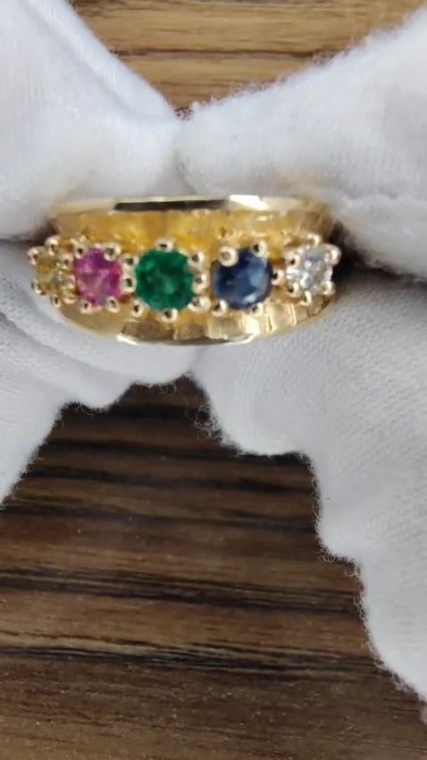 1.25ct Natural Sapphire Emerald & Diamond Mothers 5 Ring 14 Karat *v - 2