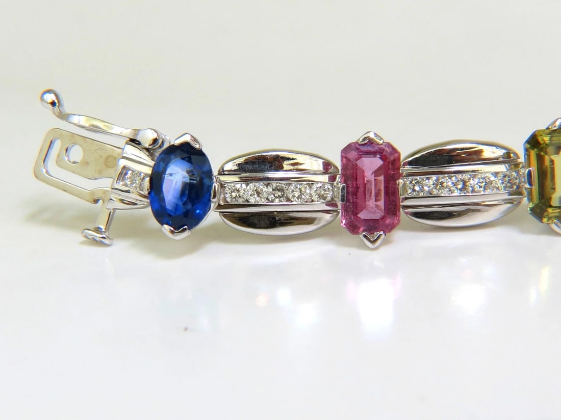 8.25CT NATURAL FINE GEM VIVID COLORS SAPPHIRE DIAMOND BRACELET 14KT** - 3