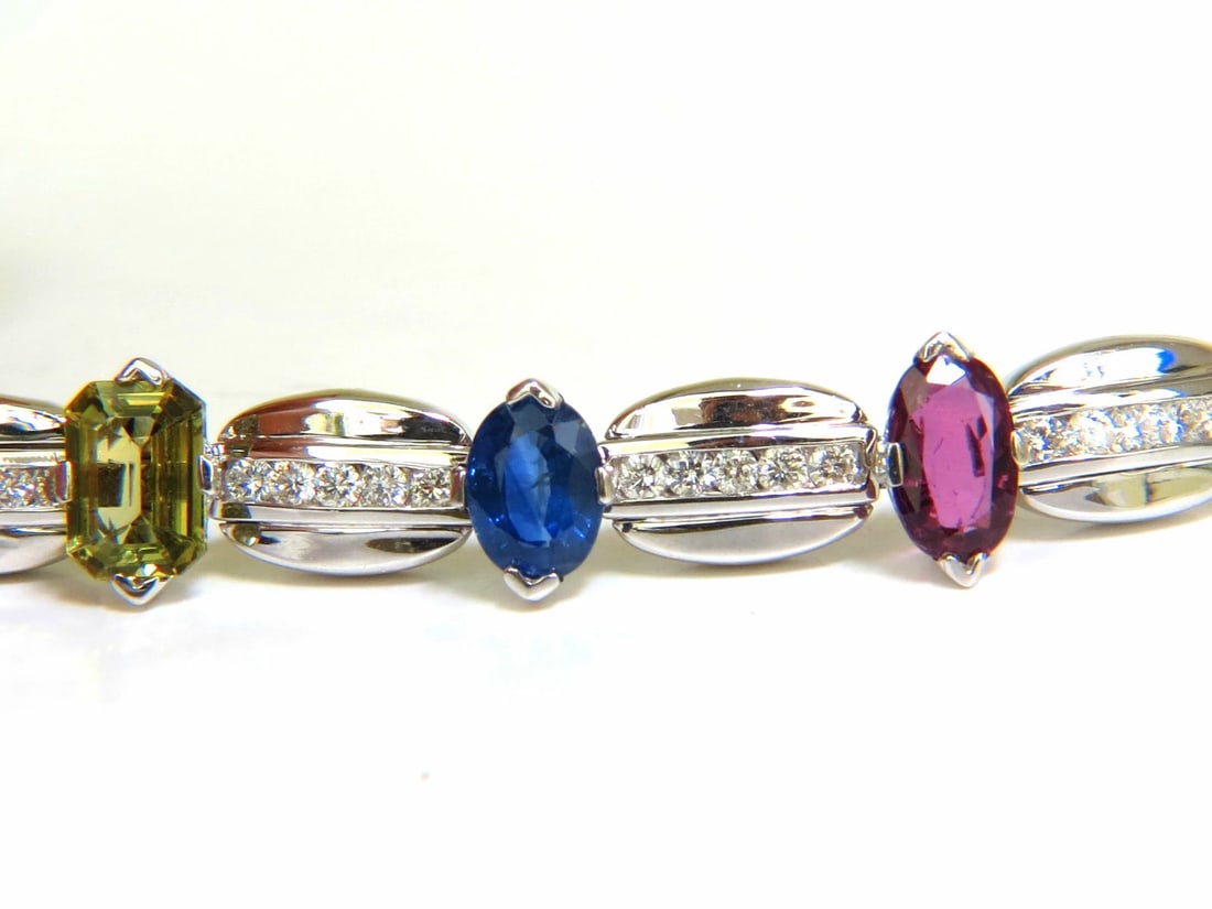 8.25CT NATURAL FINE GEM VIVID COLORS SAPPHIRE DIAMOND BRACELET 14KT** - 4