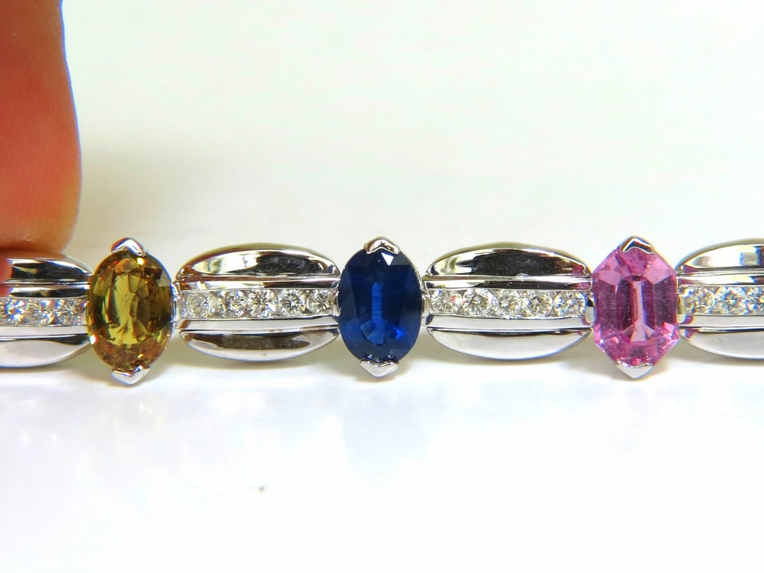 8.25CT NATURAL FINE GEM VIVID COLORS SAPPHIRE DIAMOND BRACELET 14KT** - 6