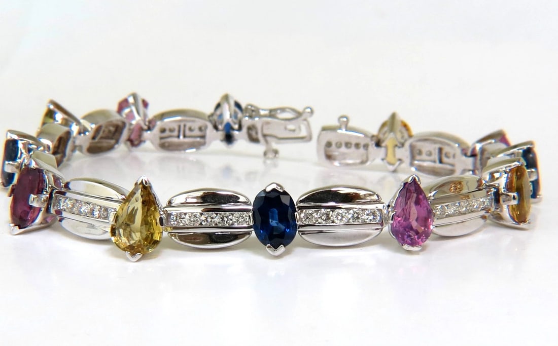 8.25CT NATURAL FINE GEM VIVID COLORS SAPPHIRE DIAMOND BRACELET 14KT** - 9