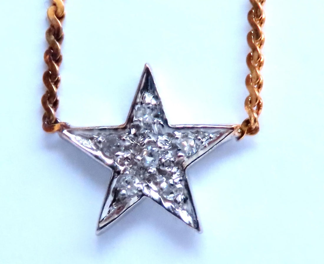 .05ct. Natural Diamonds Petite Star Necklace 14kt gold 12406 **: .05ct. Natural Diamonds Petite Star Necklace 14kt gold 12406 $300.00 PRODUCT DESCRIPTION .05ct natural diamonds star Necklace H-color Si-1 clarity 14kt yellow gold 1.8 grams 15.5 inches 8mm diameter