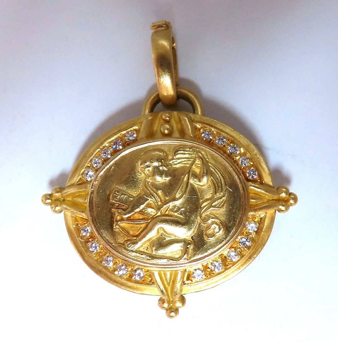 Zodiac Vintage Medallion Natural .60ct Diamonds Pendant Pin 18kt** (1 of 5)