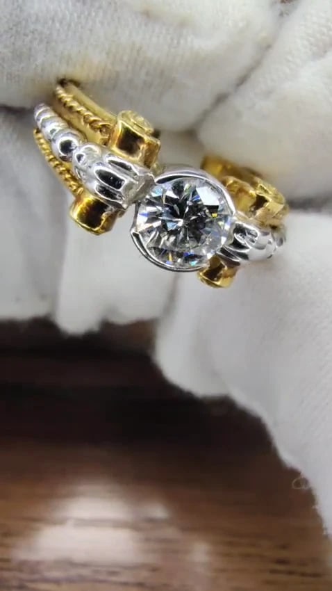 18KT .73CT ROUND BRILLIANT NATURAL DIAMOND RING GILT DECO H/VS *v - 2