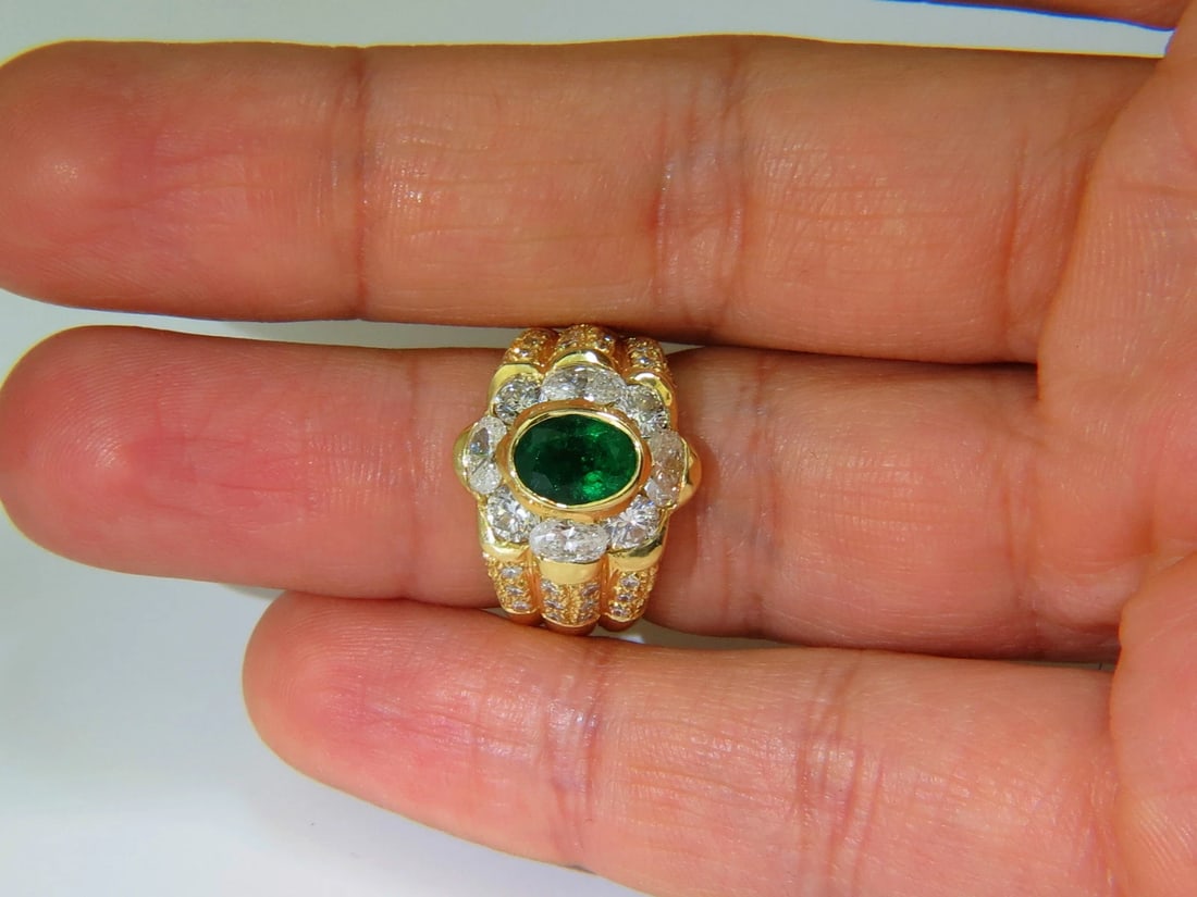 18KT GOLD 4.00CT NATURAL EMERALD DIAMOND RING*v - 12