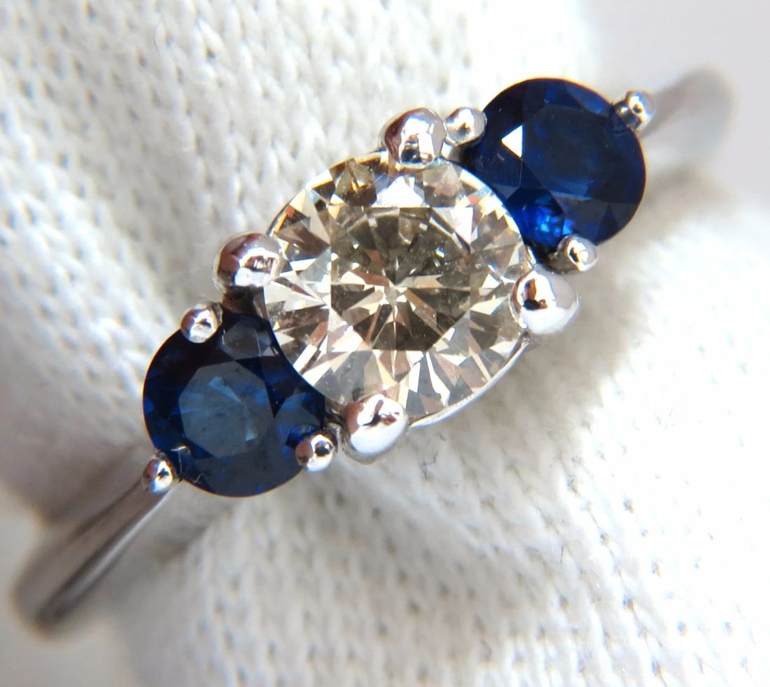 1.44CT NATURAL ROUND DIAMOND & SAPPHIRE THREE STONE CLASSIC 14KT** - 6