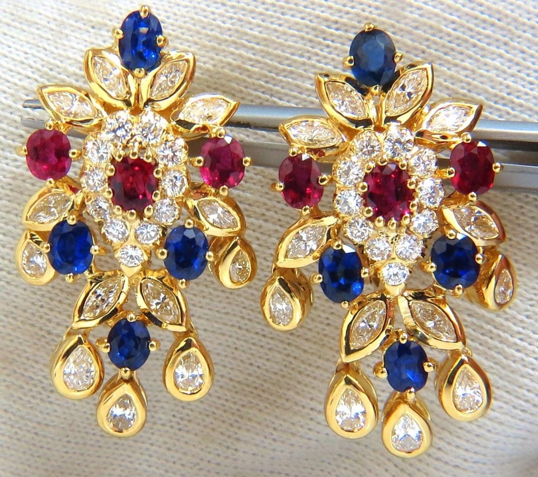 7.00ct natural sapphire ruby diamond dangle earrings 18kt cocktail** (1 of 4)