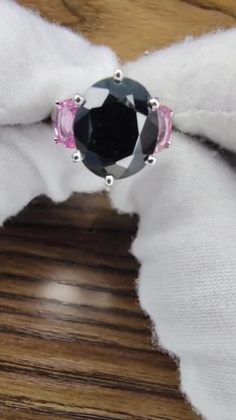 13.00ct. natural black & pink sapphire diamonds ring 14kt. white gold *v - 2