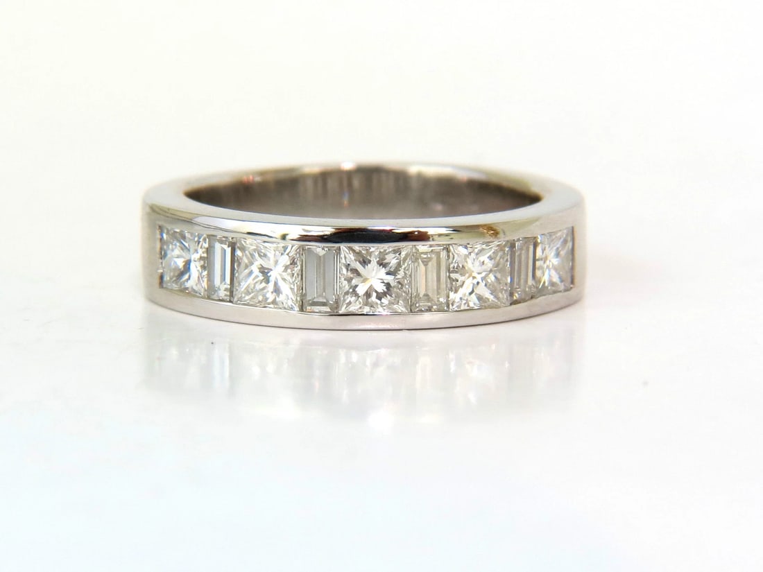 1.50CT PLATINUM PRINCESS & BAGUETTE NATURAL DIAMOND RING *v: ONLY MAGNIFICENT JEWELS Baguettes & princess' band 1.50ct. Natural Diamonds Full cuts & Faceted brilliant H-color, Vs-1 clarity Platinum 7.5 grams current ring size: 5.25 & possible to resize, please