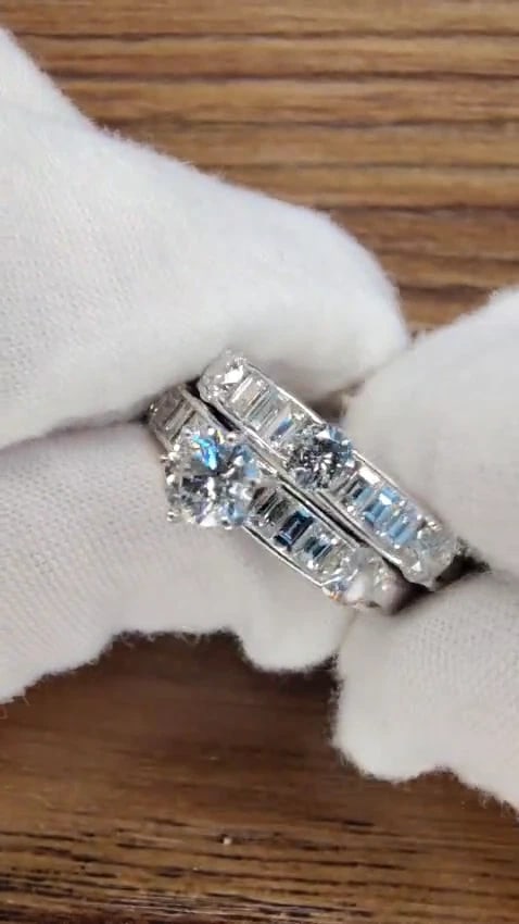 1.50CT NATURAL DIAMONDS BAGUETTE ROUNDS MATCHING BAND RING 18kt *v - 2