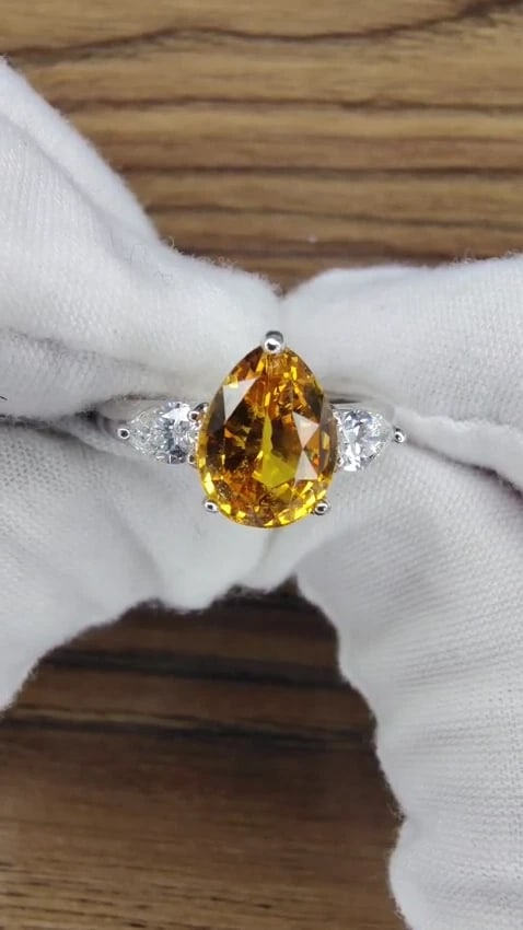 GIA Certified 3.15ct Natural No Heat Yellow Orange Sapphire Diamonds Ring 14kt*v - 2