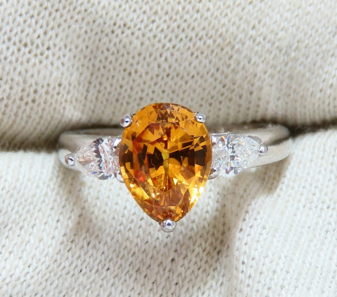 GIA Certified 3.15ct Natural No Heat Yellow Orange Sapphire Diamonds Ring 14kt*v - 6