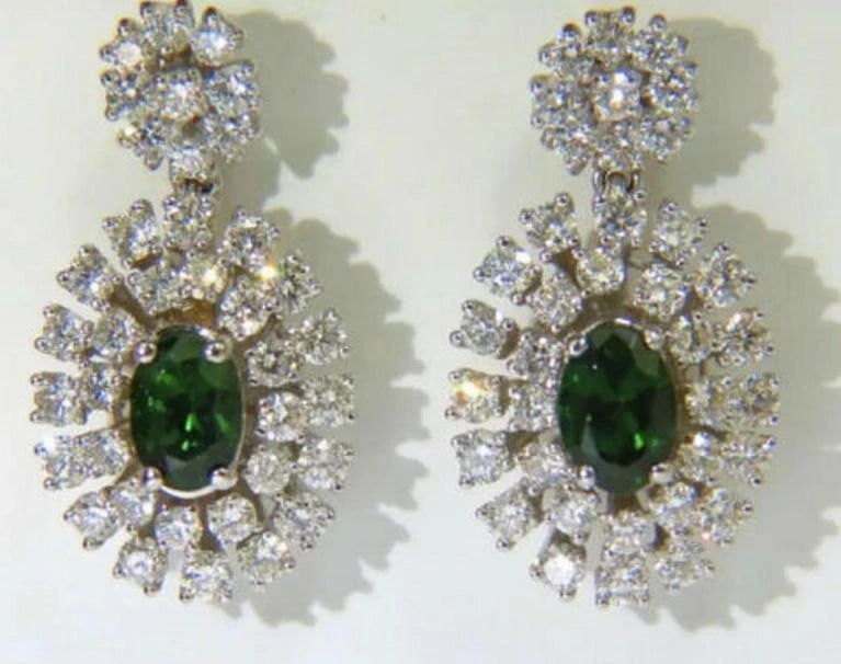 3.08 Carat Natural Tsavorite Diamonds Dangle Earrings 14 Karat Ref 12305** - 3