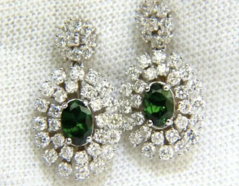 3.08 Carat Natural Tsavorite Diamonds Dangle Earrings 14 Karat Ref 12305** - 4