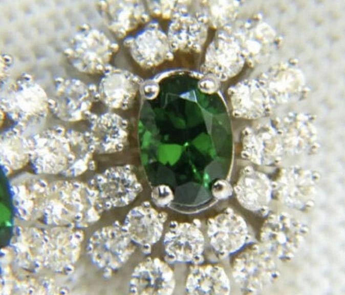 3.08 Carat Natural Tsavorite Diamonds Dangle Earrings 14 Karat Ref 12305** - 5
