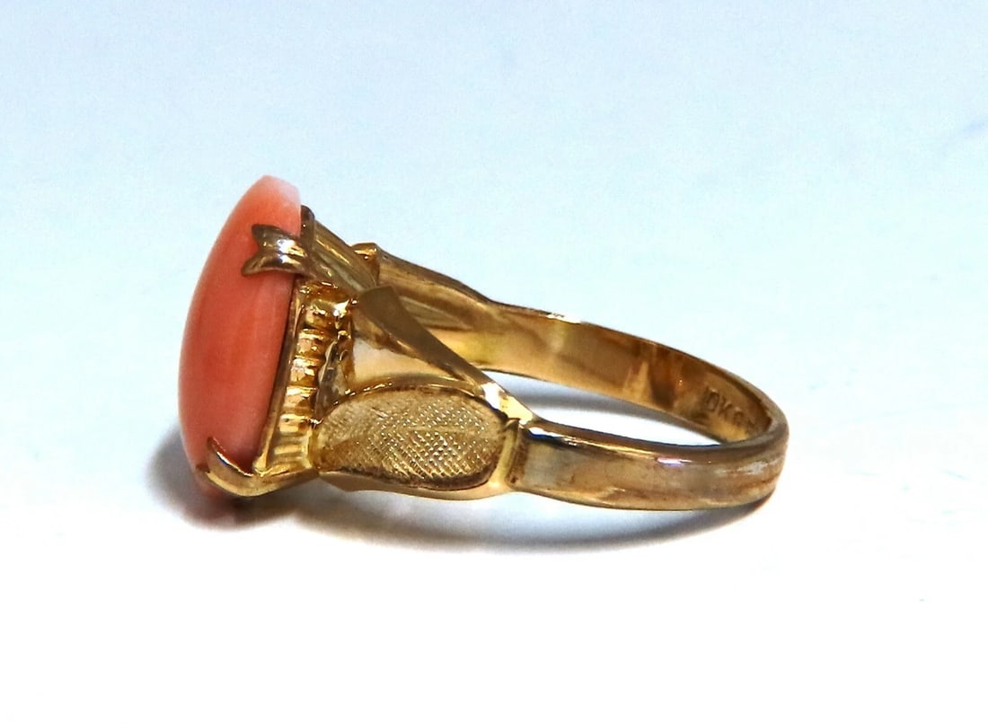 12x10mm natural 4ct pink Coral ring 10kt *v - 4