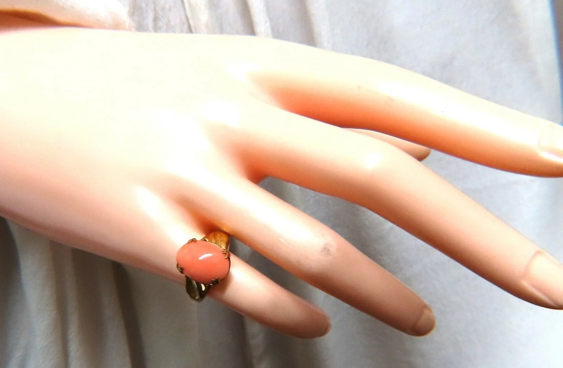 12x10mm natural 4ct pink Coral ring 10kt *v - 5