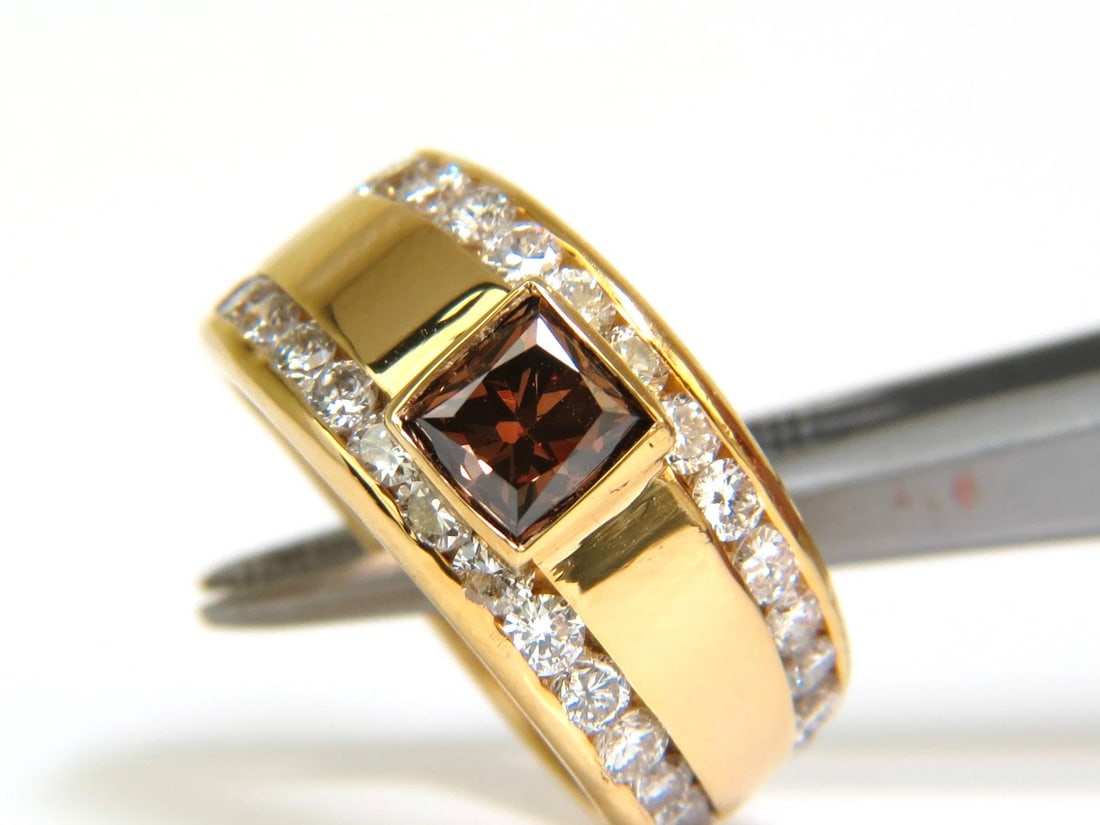 3.21CT NATURAL FANCY VIVID BROWN DIAMOND RING 14KT *v - 9