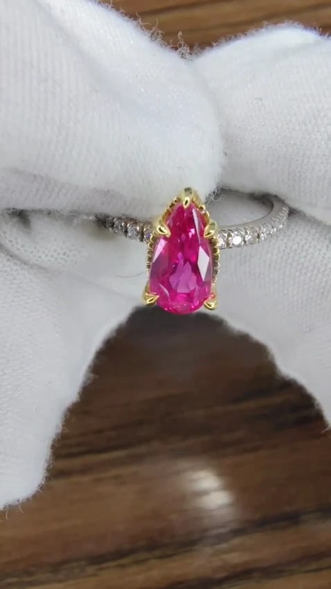 AIGS certified 1.45ct No Heat Ruby Ring 14kt raised mod deck *v - 2